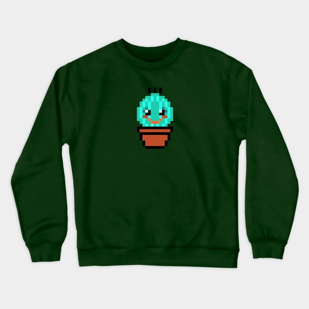 Happy Pixel Art Cactus Crewneck Sweatshirt by Contentarama